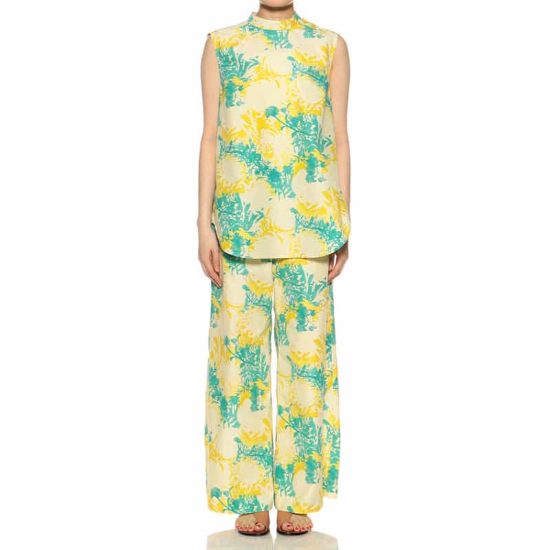 BARNEYS NEW YORK セットアップウォッシャブルプリントノースリーブブラウス YELLOW