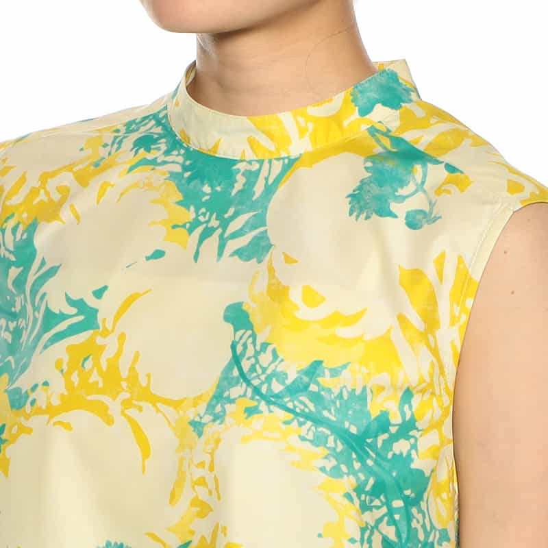 BARNEYS NEW YORK セットアップウォッシャブルプリントノースリーブブラウス YELLOW