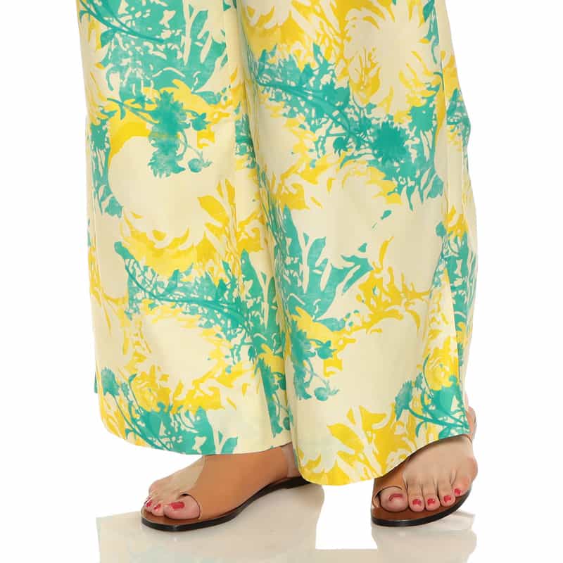 BARNEYS NEW YORK セットアップウォッシャブルプリントイージーフレアパンツ YELLOW