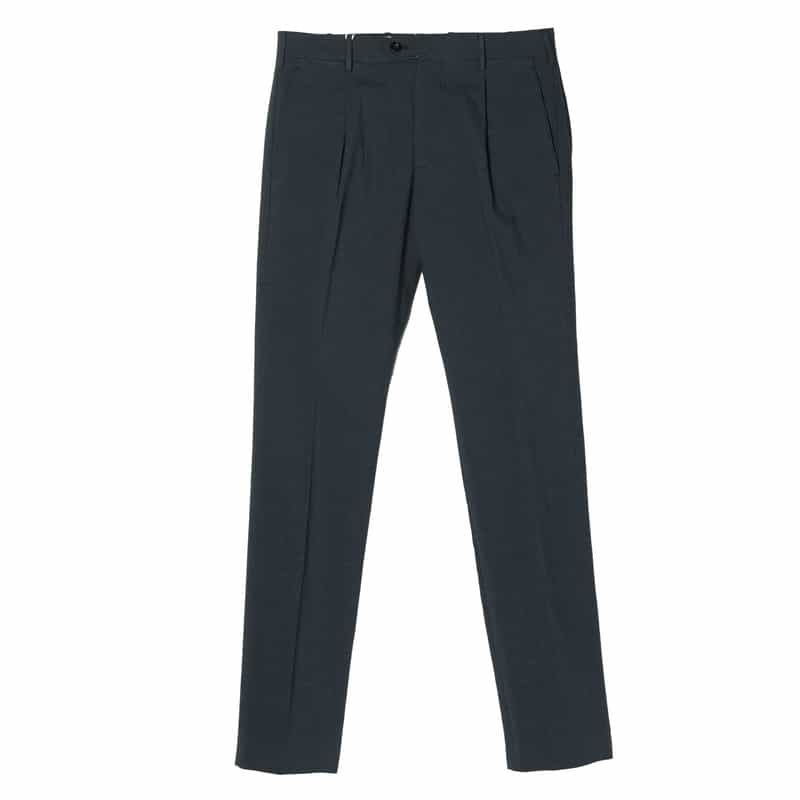 BARNEYS NEW YORK コットンリネン素材千鳥柄ストレートパンツ BLUE