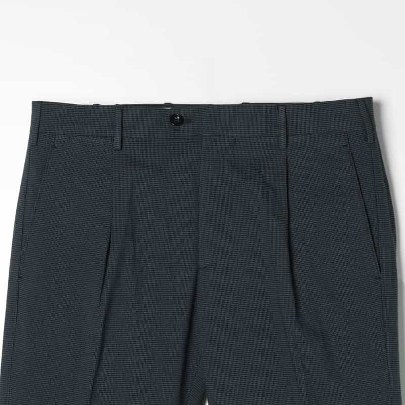 BARNEYS NEW YORK コットンリネン素材千鳥柄ストレートパンツ BLUE
