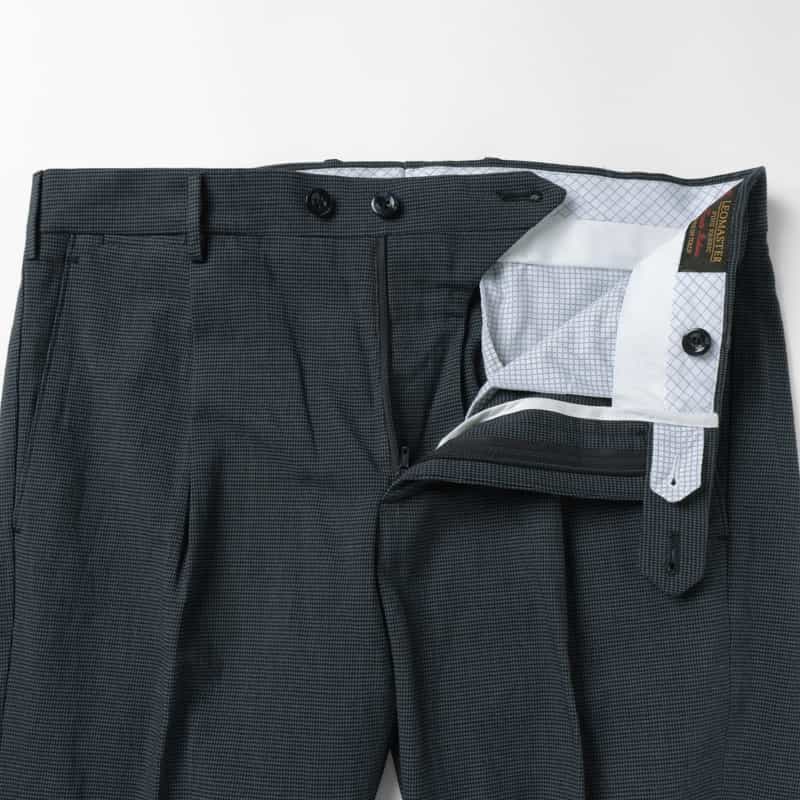 BARNEYS NEW YORK コットンリネン素材千鳥柄ストレートパンツ BLUE