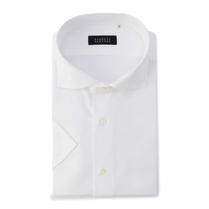 BARNEYS NEW YORK クールマックス半袖ジャージードレスシャツ WHITE