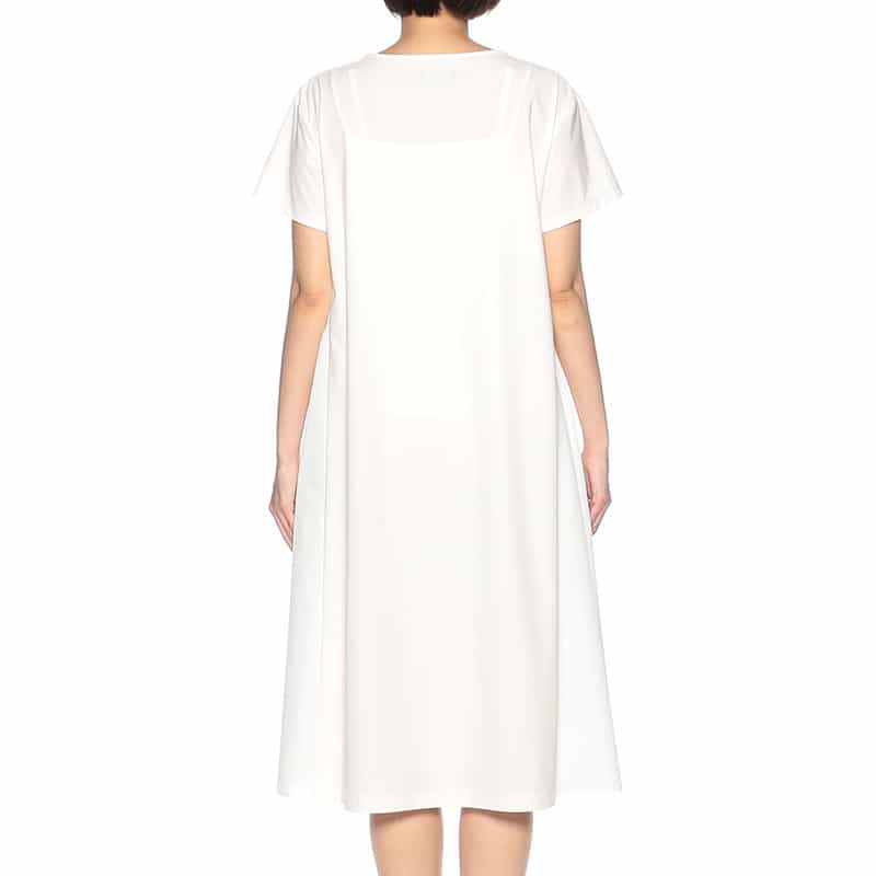 BARNEYS NEW YORK ウォッシャブル サイド切替Aラインドレス （インナードレス付） WHITE