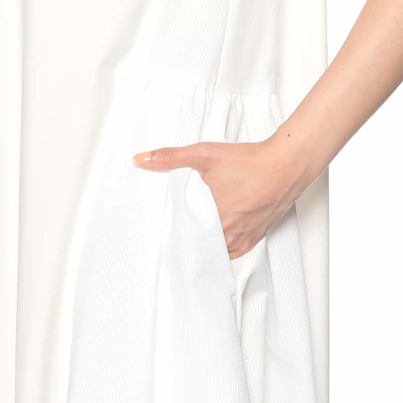 BARNEYS NEW YORK ウォッシャブル サイド切替Aラインドレス （インナードレス付） WHITE