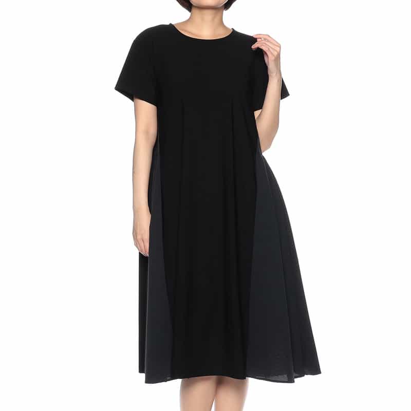 BARNEYS NEW YORK ウォッシャブル サイド切替Aラインドレス （インナードレス付） BLACK