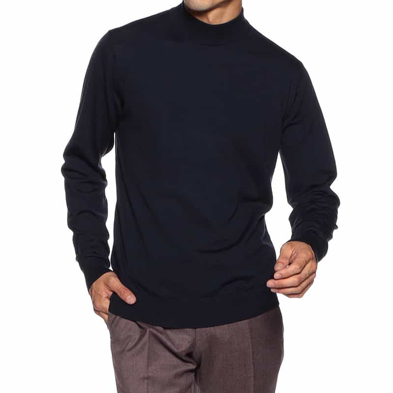 BARNEYS NEW YORK アラシャンカシミヤモックネックニットプルオーバー NAVY