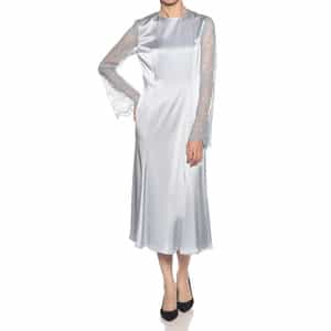 サテン × レース フィット＆フレアゲストドレス