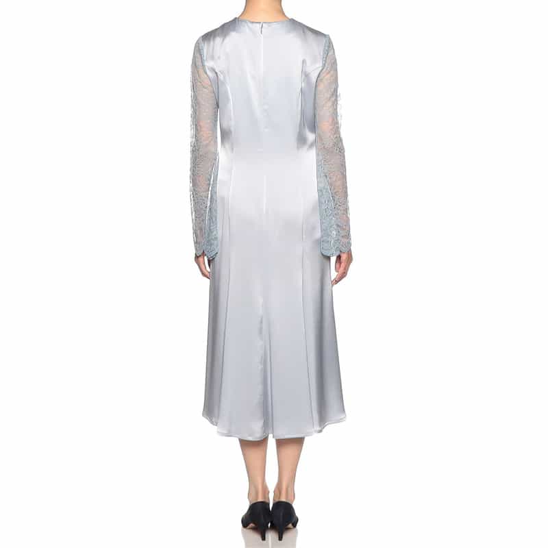 BARNEYS NEW YORK サテン × レース フィット＆フレアゲストドレス LIGHT BLUE