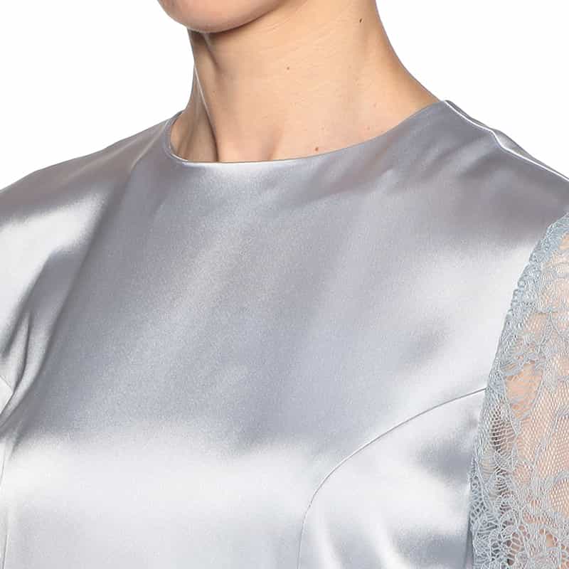 BARNEYS NEW YORK サテン × レース フィット＆フレアゲストドレス LIGHT BLUE