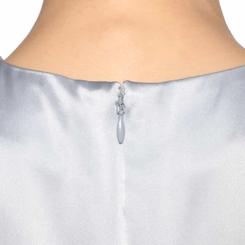 BARNEYS NEW YORK サテン × レース フィット＆フレアゲストドレス LIGHT BLUE