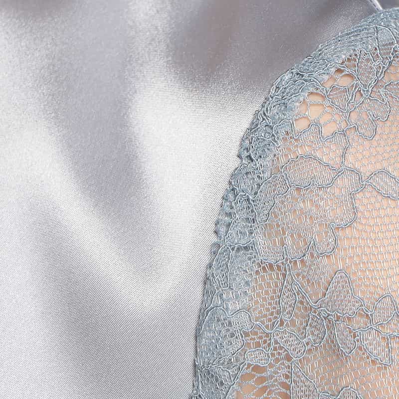 BARNEYS NEW YORK サテン × レース フィット＆フレアゲストドレス LIGHT BLUE