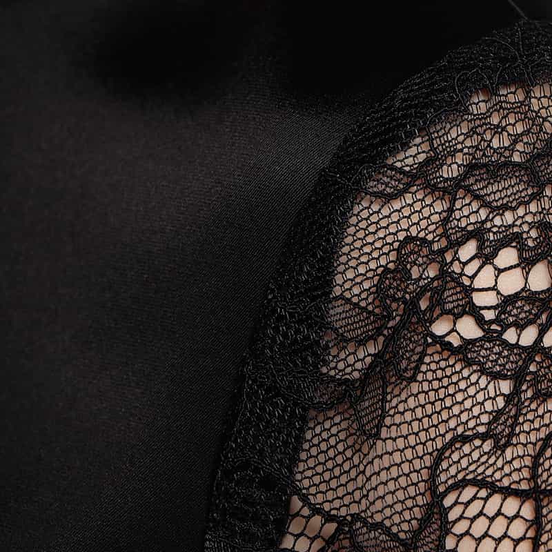 BARNEYS NEW YORK サテン × レース フィット＆フレアゲストドレス BLACK