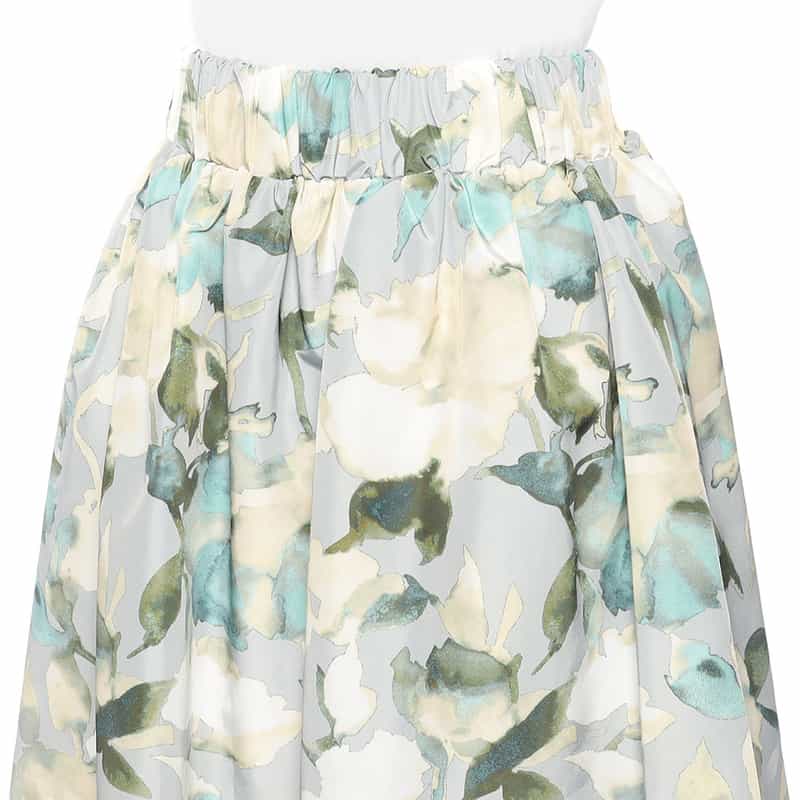 BARNEYS NEW YORK ウォッシャブル プリントギャザースカート LIGHT GRAY