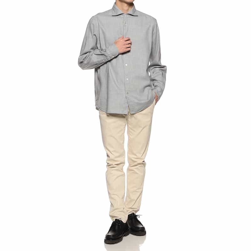 FINAMORE ヘリンボーン柄ネルシャツ LIGHT GRAY