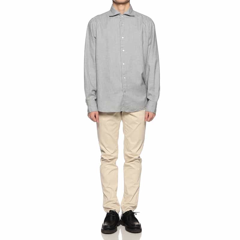 FINAMORE ヘリンボーン柄ネルシャツ LIGHT GRAY