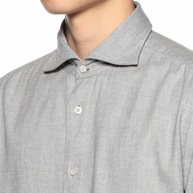 FINAMORE ヘリンボーン柄ネルシャツ LIGHT GRAY