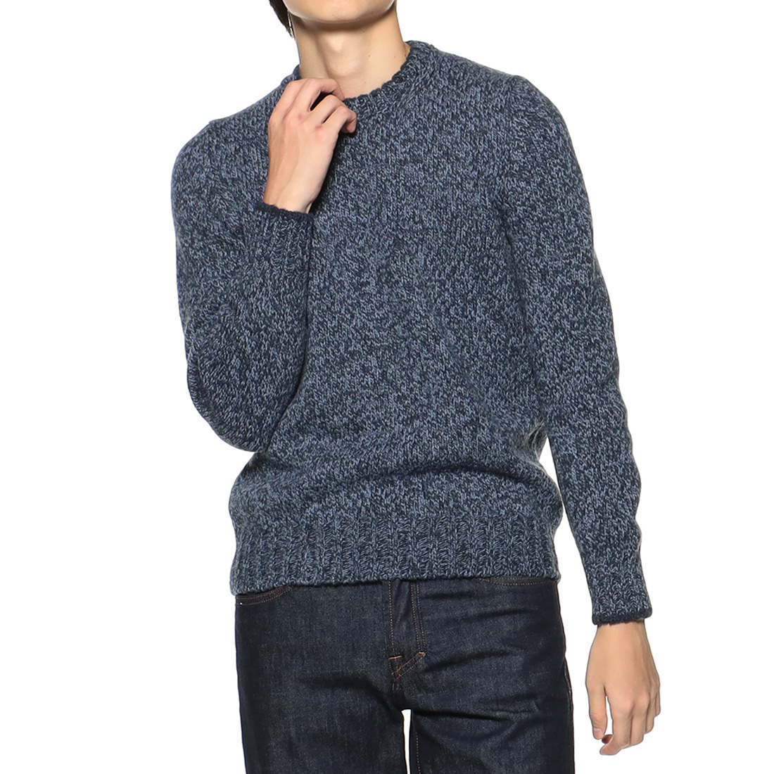 ミックスジーロンクルーネックニットプルオーバー