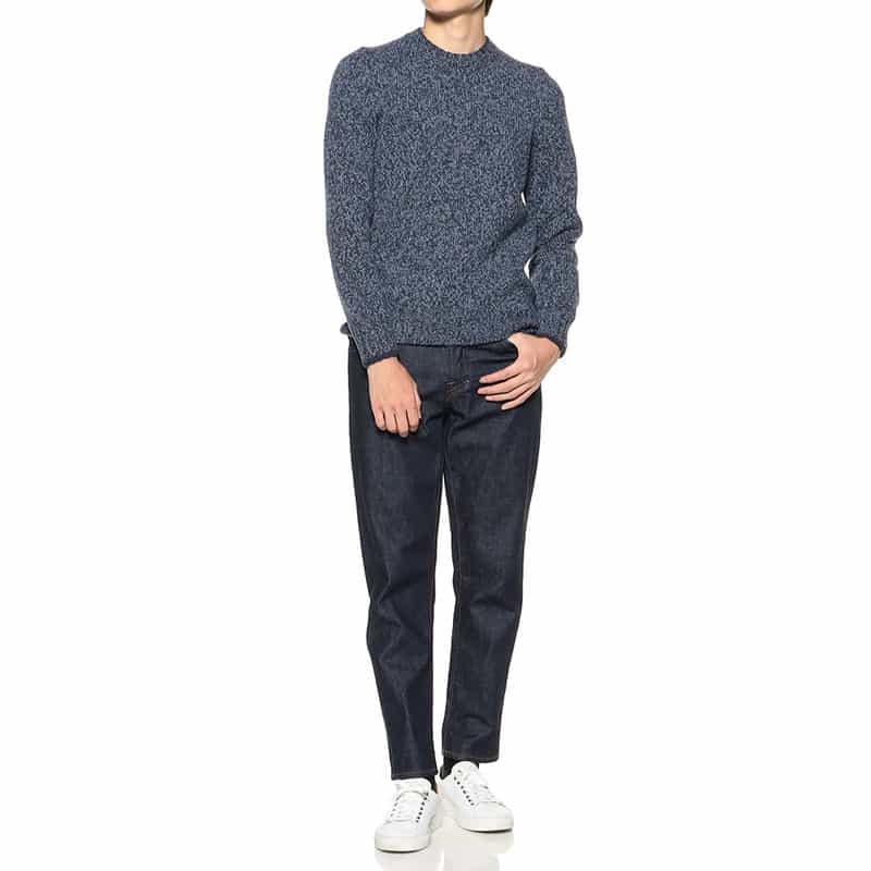 GRANSASSO ミックスジーロンクルーネックニットプルオーバー BLUE