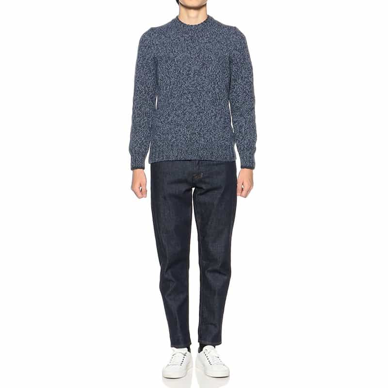 GRANSASSO ミックスジーロンクルーネックニットプルオーバー BLUE
