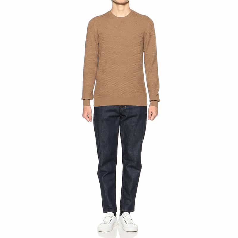 GRANSASSO ジャカードクルーネックニットプルオーバー CAMEL