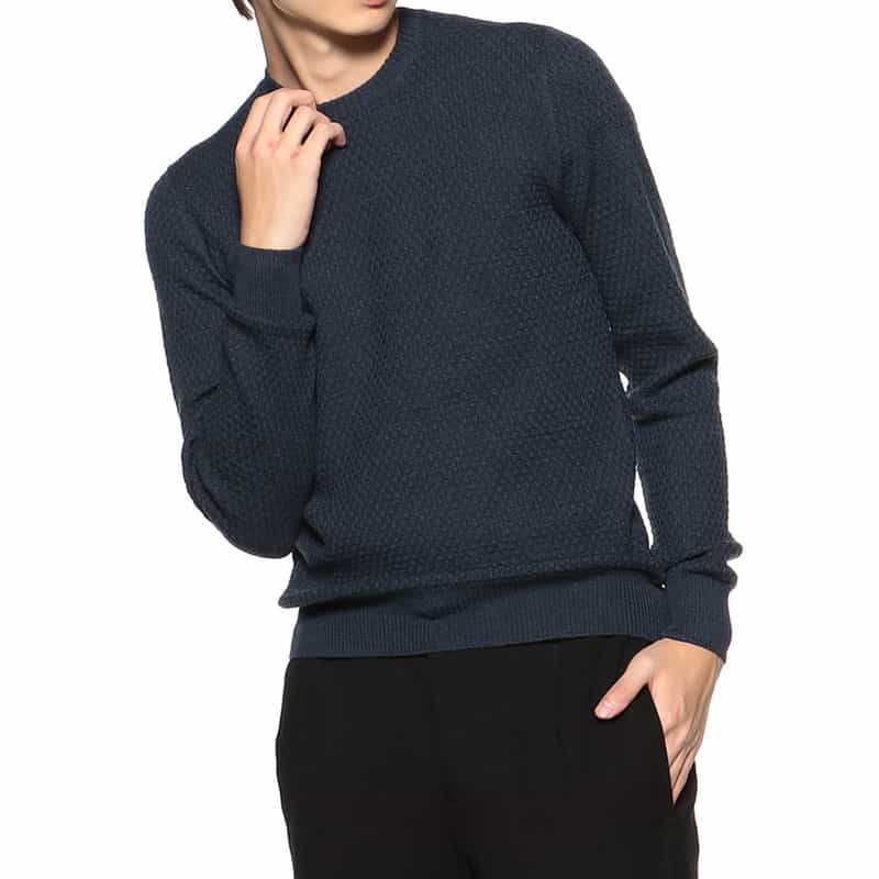 GRANSASSO ジャカードクルーネックニットプルオーバー NAVY