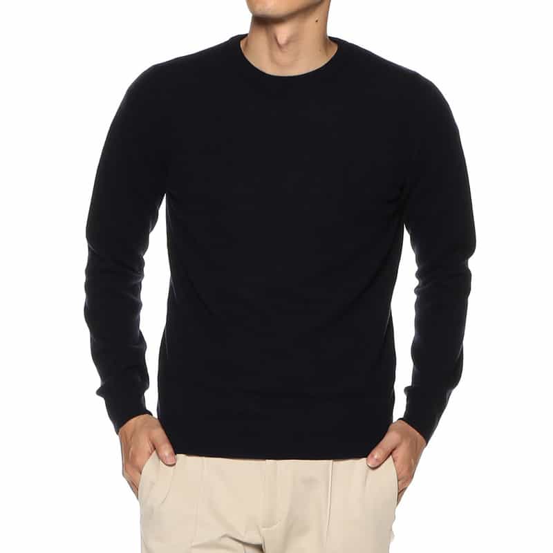 BARNEYS NEW YORK ウールカシミヤクルーネックニットプルオーバー NAVY