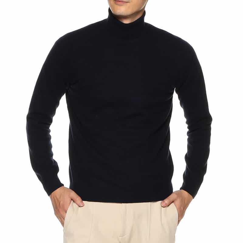 BARNEYS NEW YORK ウールカシミヤタートルネックニットプルオーバー NAVY