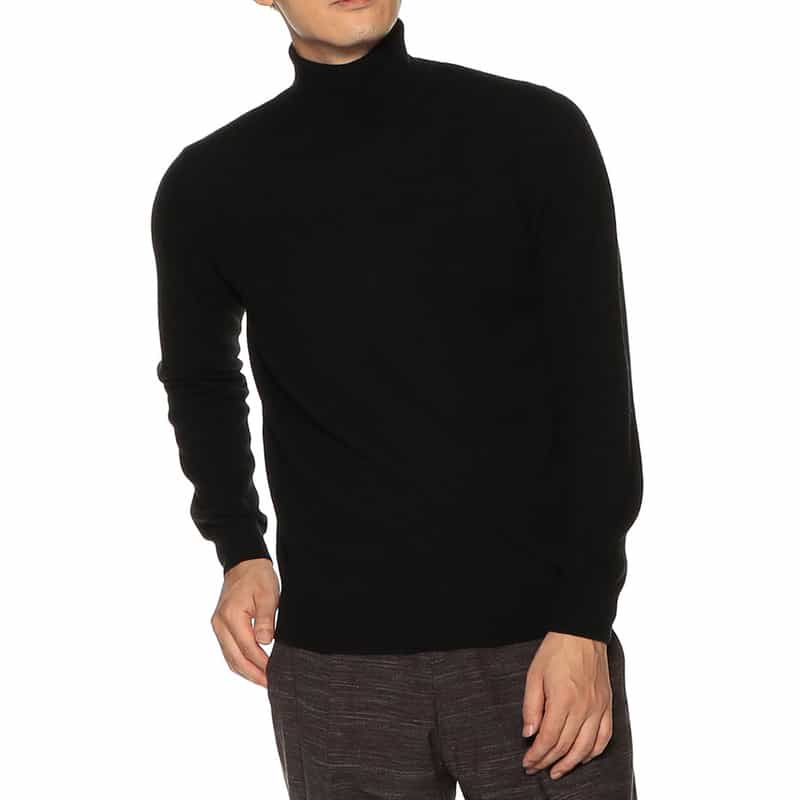 BARNEYS NEW YORK ウールカシミヤタートルネックニットプルオーバー BLACK