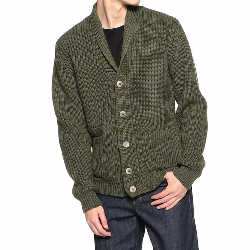 BARNEYS NEW YORK ショールカラーニットカーディガン KHAKI