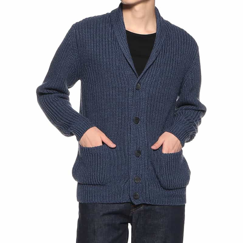 BARNEYS NEW YORK ショールカラーニットカーディガン NAVY