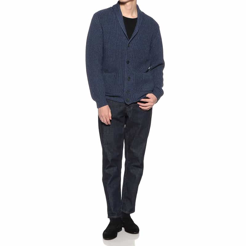 BARNEYS NEW YORK ショールカラーニットカーディガン NAVY