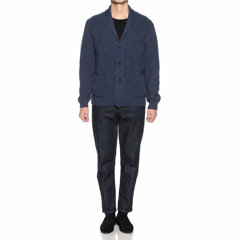 BARNEYS NEW YORK ショールカラーニットカーディガン NAVY