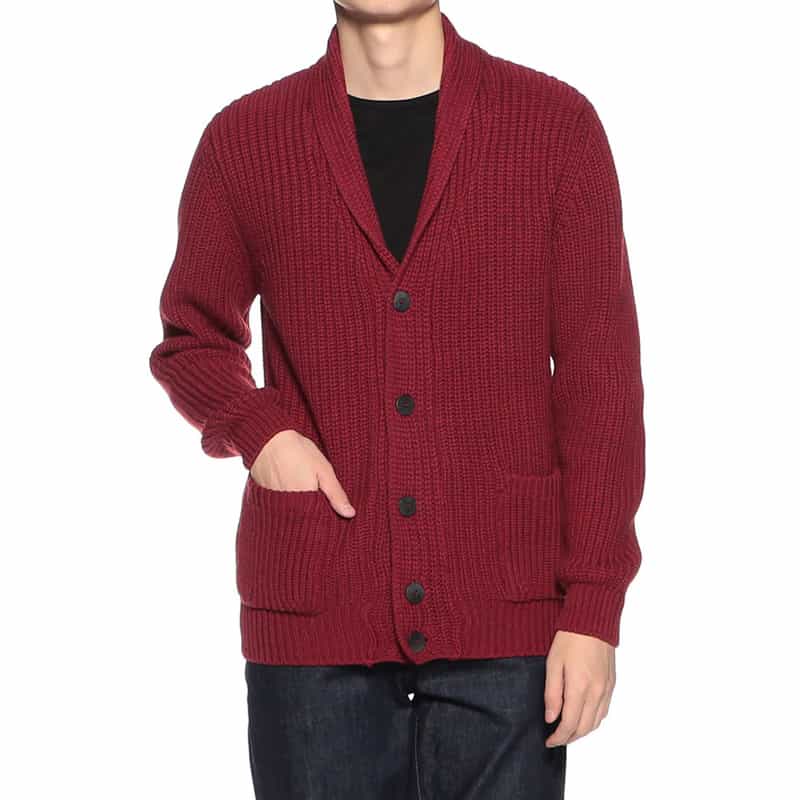 BARNEYS NEW YORK ショールカラーニットカーディガン RED