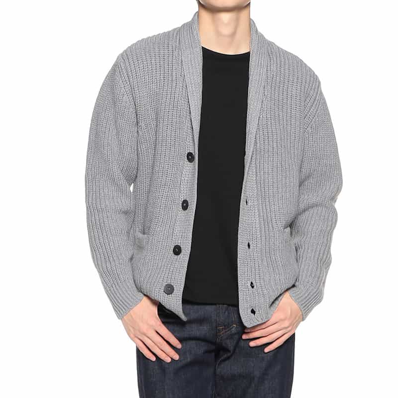 BARNEYS NEW YORK ショールカラーニットカーディガン LIGHT GRAY
