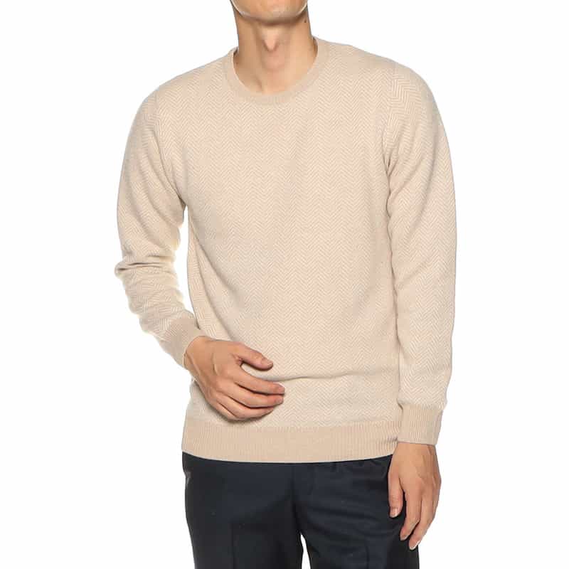 BARNEYS NEW YORK ジャカードヘリンボーンニットプルオーバー BEIGE