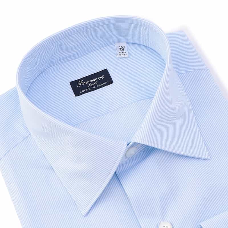 FINAMORE ストライプ柄ドレスシャツ "MILANO" LIGHT BLUE
