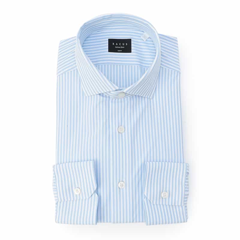 XACUS ストライプ柄ドレスシャツ LIGHT BLUE