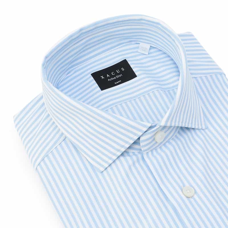XACUS ストライプ柄ドレスシャツ LIGHT BLUE