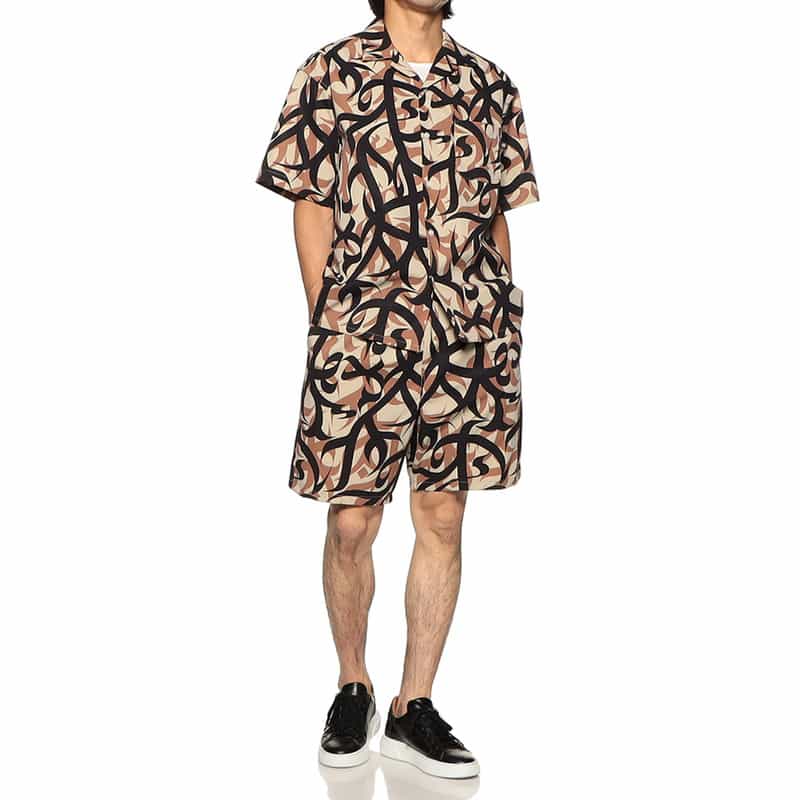 MAGIC NUMBER MAGIC NUMBER X BEDWIN & THE HEARTBREAKERS バーニーズ ニューヨーク限定カモフラージュ柄オープンカラーシャツ BROWN