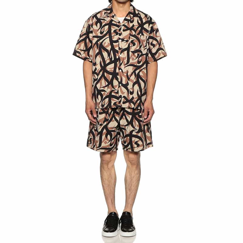 MAGIC NUMBER MAGIC NUMBER X BEDWIN & THE HEARTBREAKERS バーニーズ ニューヨーク限定カモフラージュ柄オープンカラーシャツ BROWN