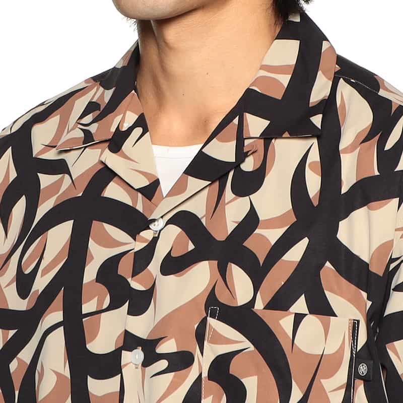 MAGIC NUMBER MAGIC NUMBER X BEDWIN & THE HEARTBREAKERS バーニーズ ニューヨーク限定カモフラージュ柄オープンカラーシャツ BROWN