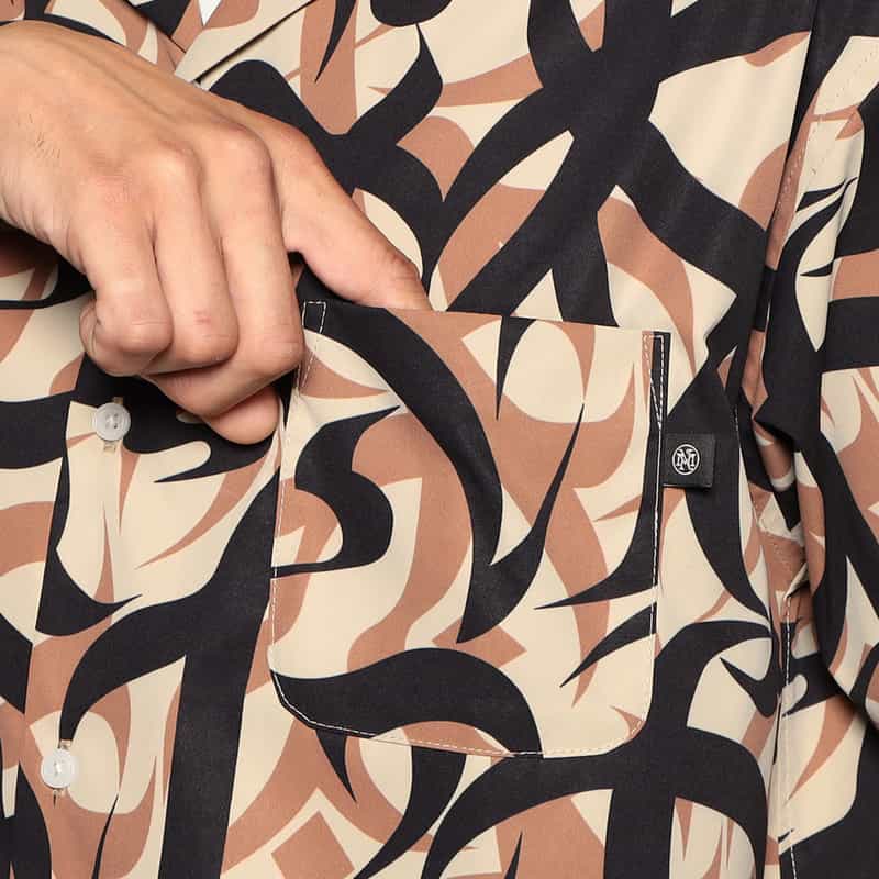 MAGIC NUMBER MAGIC NUMBER X BEDWIN & THE HEARTBREAKERS バーニーズ ニューヨーク限定カモフラージュ柄オープンカラーシャツ BROWN