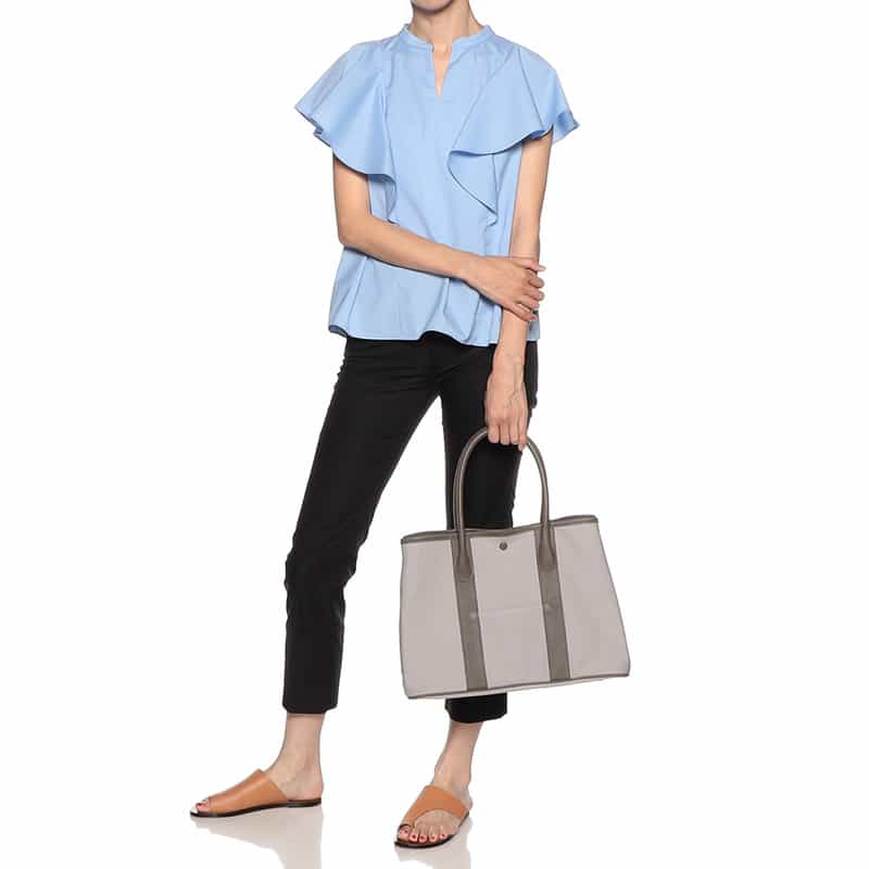 BARNEYS NEW YORK キャンバス × レザー トートバッグ LIGHT GRAY