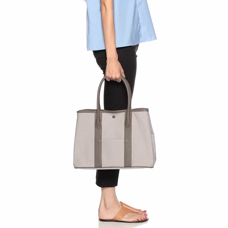 BARNEYS NEW YORK キャンバス × レザー トートバッグ LIGHT GRAY