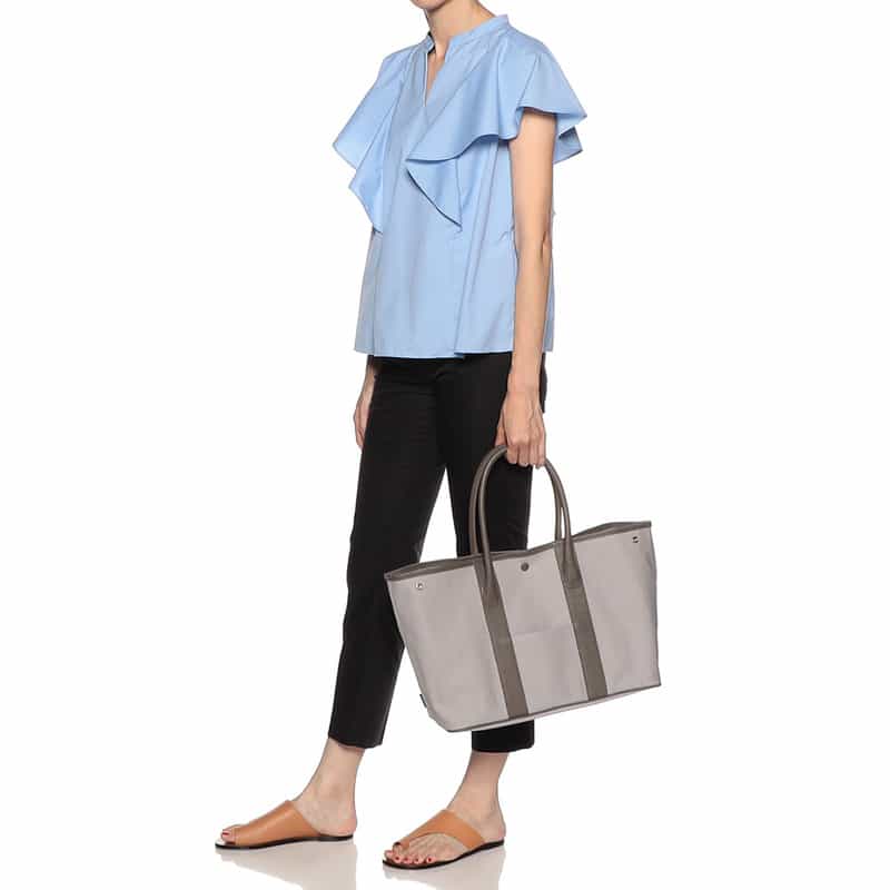 BARNEYS NEW YORK キャンバス × レザー トートバッグ LIGHT GRAY