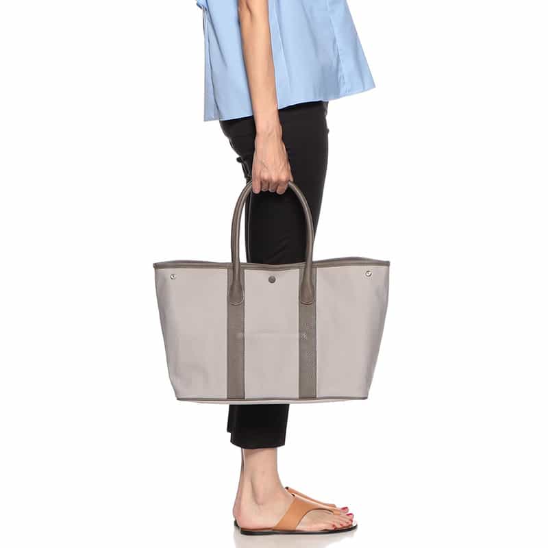 BARNEYS NEW YORK キャンバス × レザー トートバッグ LIGHT GRAY