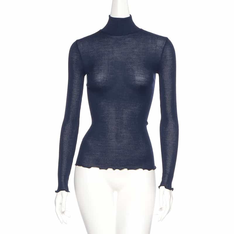 OSCALITO ウールシルク ハイネックニットプルオーバー BLUE