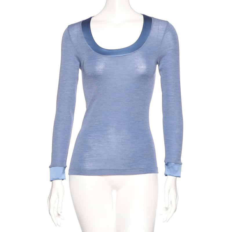 OSCALITO ウールシルク サテントリムプルオーバー LIGHT BLUE