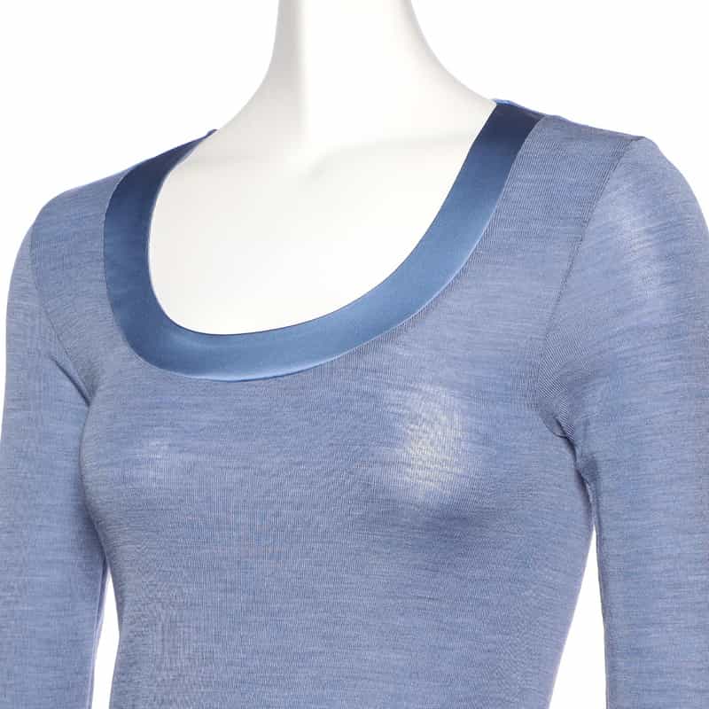 OSCALITO ウールシルク サテントリムプルオーバー LIGHT BLUE